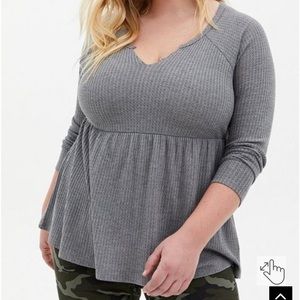 TORRID gray waffle weave split neck babydoll top 2X